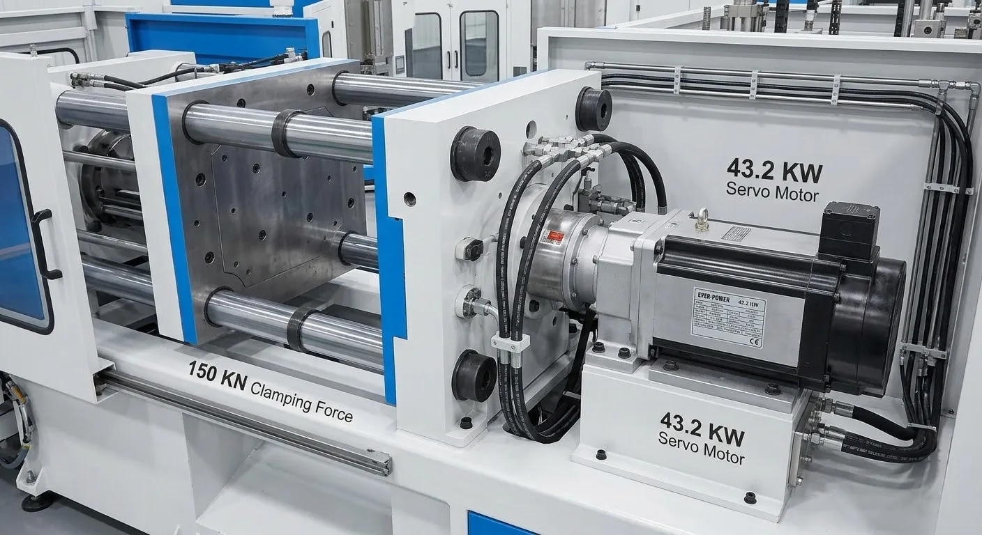 Mecanismo de sujeción por inyección de 150 KN y el sistema de servomotor adyacente de 43,2 KW de la máquina