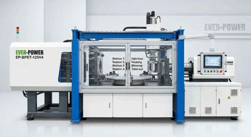 EP-BPET-125V4 Moldeo por inyección, estirado y soplado de 4 estaciones