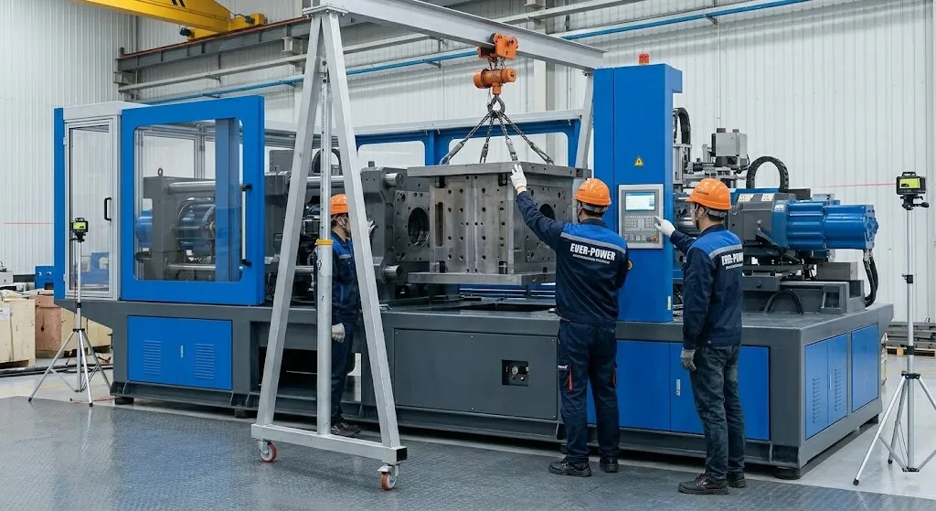 Guía de instalación y configuración de la máquina de moldeo por inyección, estirado y soplado de doble fila y 4 estaciones EP-HGY250-V4-B