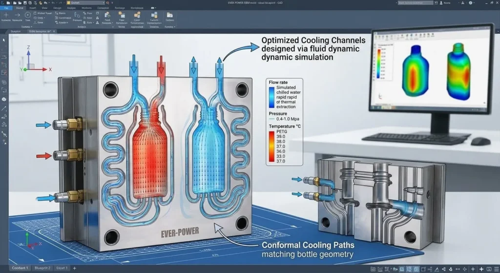 Lapisan CAD teknikal yang menunjukkan dinamik bendalir dalaman