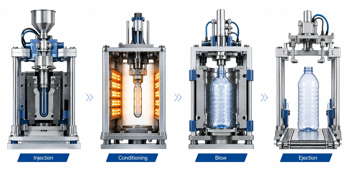 One-step ISBM machine 4-station rotary process